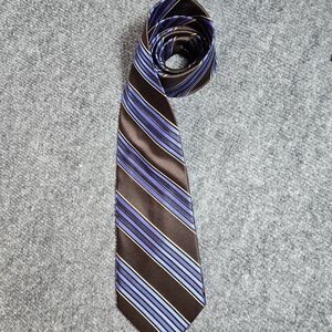 Club Room Brown Blue Striped Silk Tie Mens Classic Business